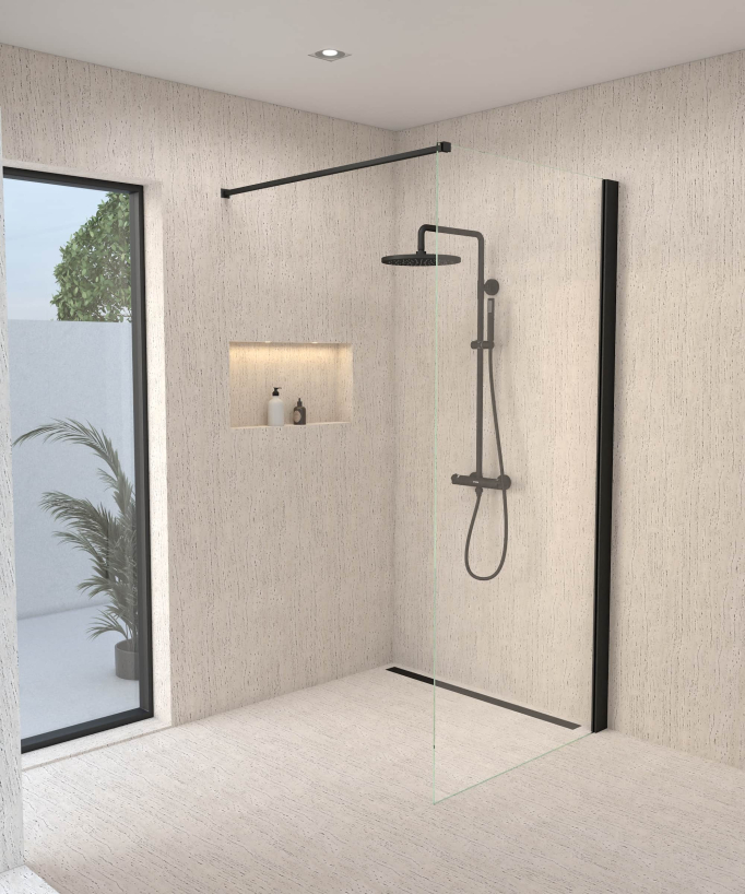Black Thermostatic Shower Column, Rain Head and Adjustable Hand Shower Bracket - Corbeau