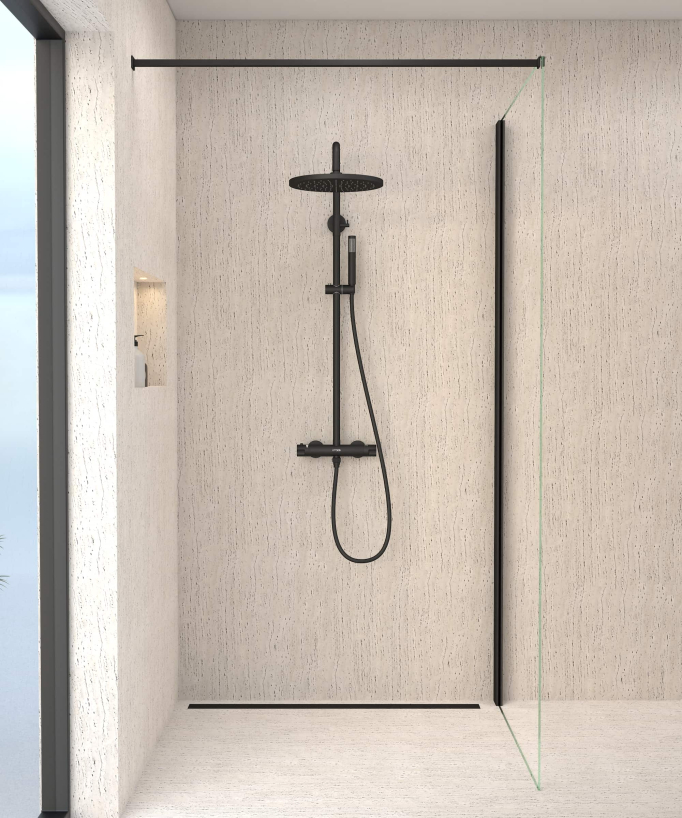 Black Thermostatic Shower Column, Rain Head and Adjustable Hand Shower Bracket - Corbeau