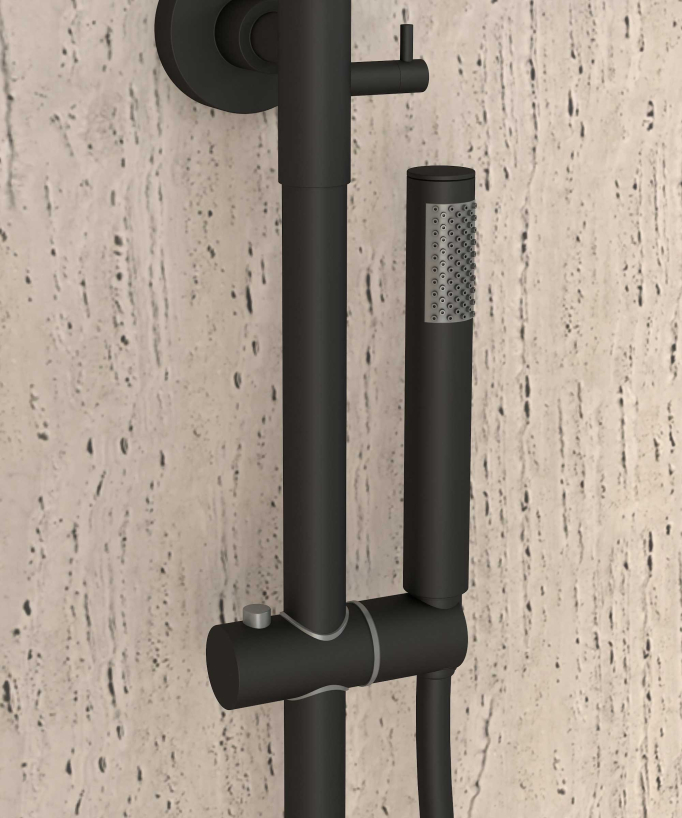 Black Thermostatic Shower Column, Rain Head and Adjustable Hand Shower Bracket - Corbeau