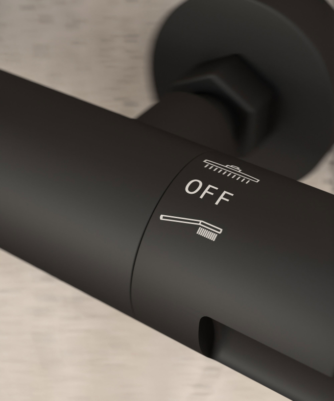 Black Thermostatic Shower Column, Rain Head and Adjustable Hand Shower Bracket - Corbeau