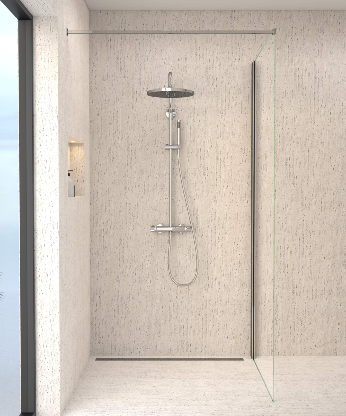 Corbeau Chrome Thermostatic Shower Column, Rain Head and Adjustable Hand Shower Bracket