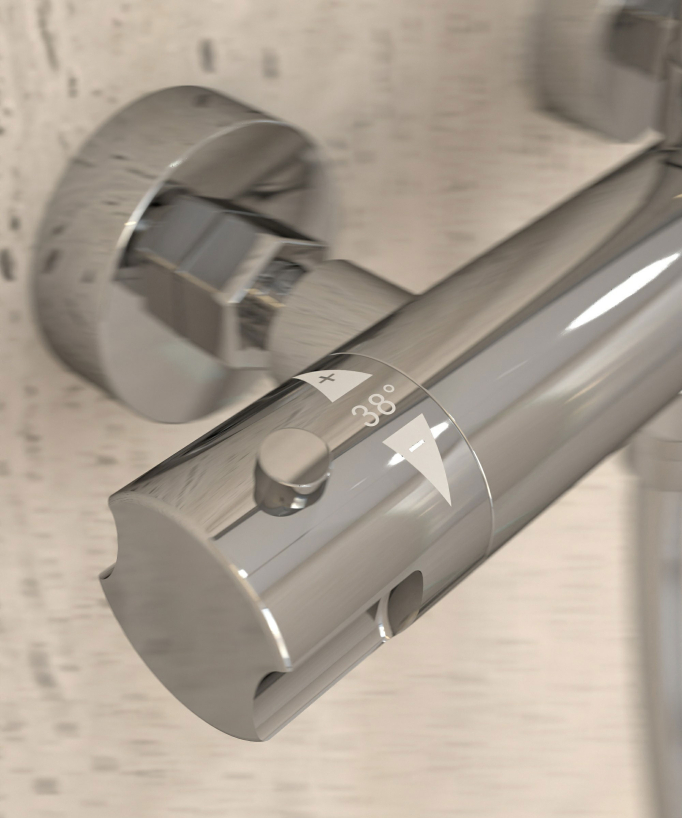 Corbeau Chrome Thermostatic Shower Column, Rain Head and Adjustable Hand Shower Bracket