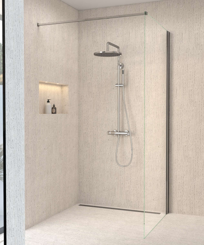 Corbeau Chrome Thermostatic Shower Column, Rain Head and Adjustable Hand Shower Bracket