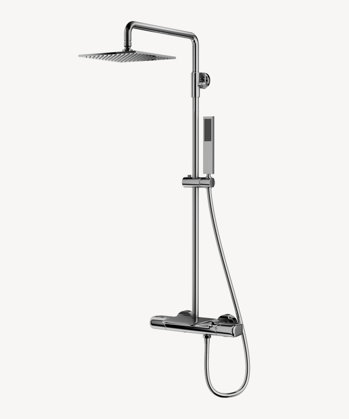 Thermostatic Bath Shower Column with Waterfall Spout - Chrome