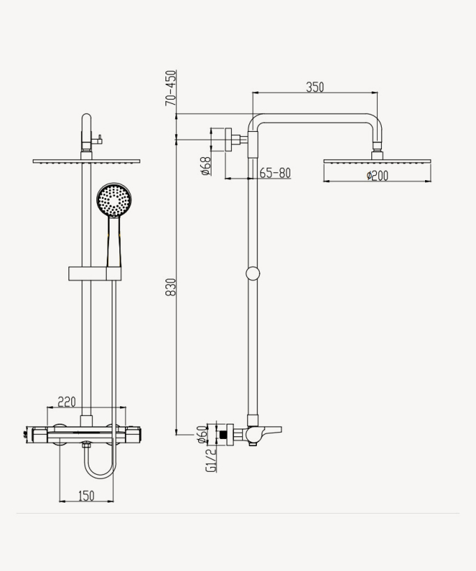 Grosa Chrome Thermostatic Shower Column with Shelf