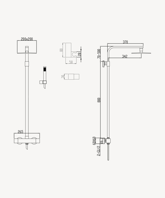 Modern Thermostatic Shower Column - Brushed Nickel - Sirius