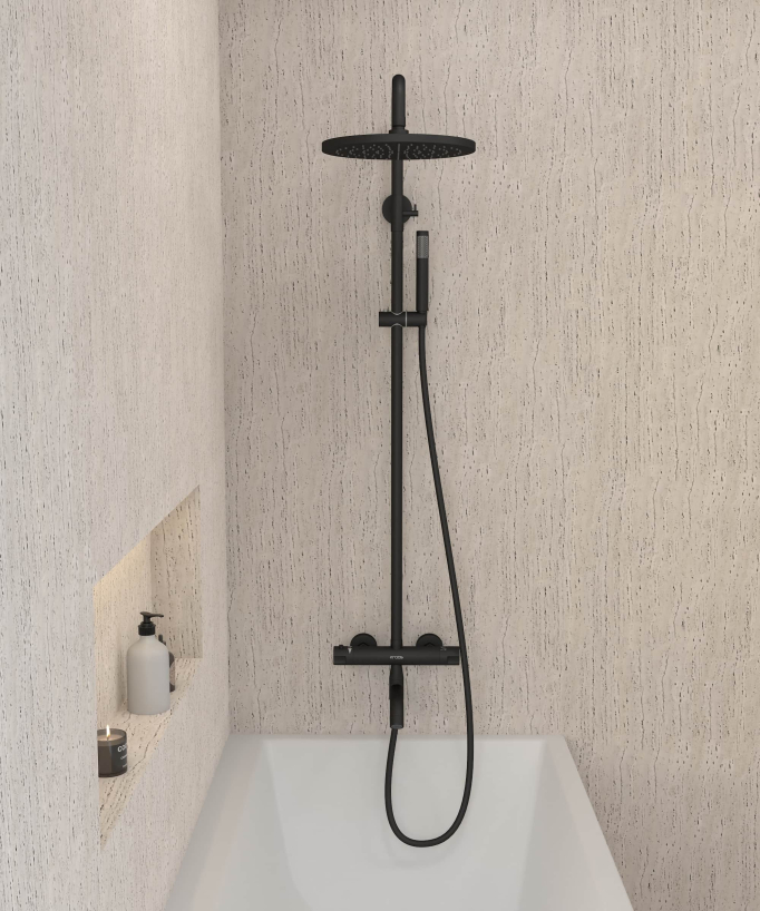 Corbeau Black Thermostatic Bath Shower Column with Anti-Scald Safety