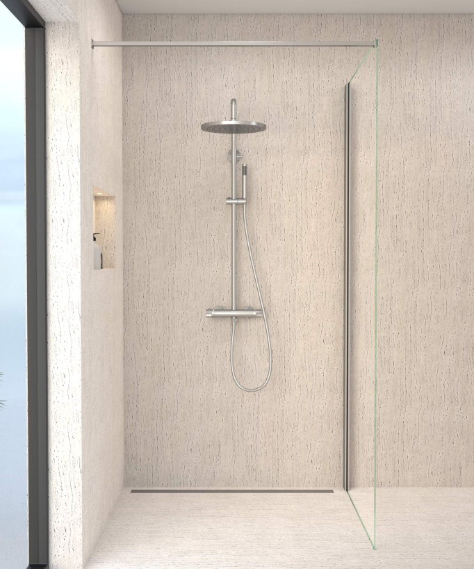 Thermostatic Shower Column with Rain Head and Adjustable Hand Shower Bracket - Brushed Nickel - Corbeau