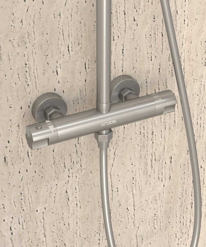 Thermostatic Shower Column with Rain Head and Adjustable Hand Shower Bracket - Brushed Nickel - Corbeau
