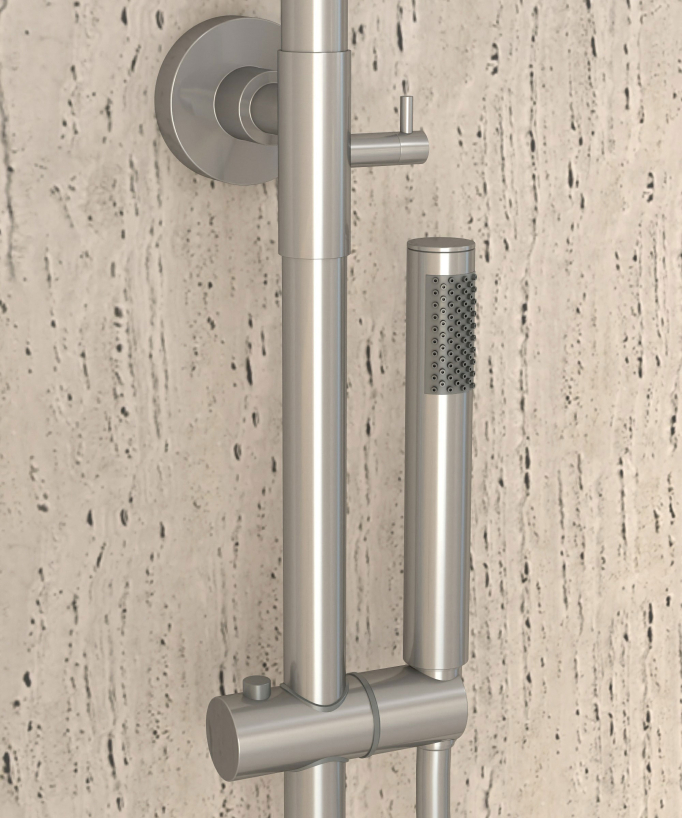 Thermostatic Shower Column with Rain Head and Adjustable Hand Shower Bracket - Brushed Nickel - Corbeau