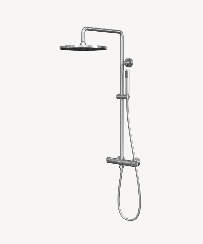 Thermostatic Shower Column with Rain Head and Adjustable Hand Shower Bracket - Brushed Nickel - Corbeau