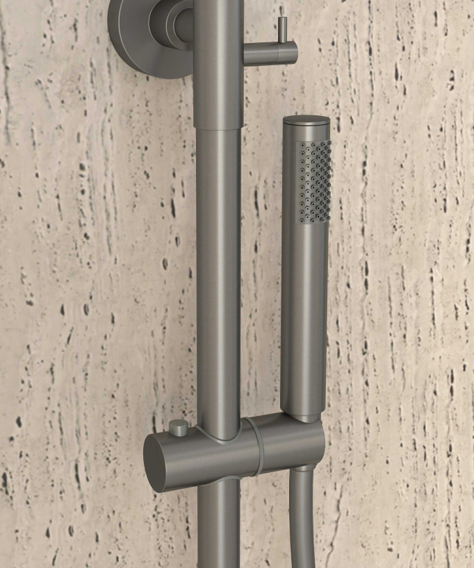 Thermostatic Shower Column with Rain Head and Adjustable Hand Shower Bracket - Gunmetal - Corbeau