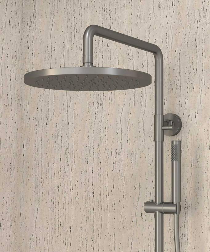 Thermostatic Shower Column with Rain Head and Adjustable Hand Shower Bracket - Gunmetal - Corbeau
