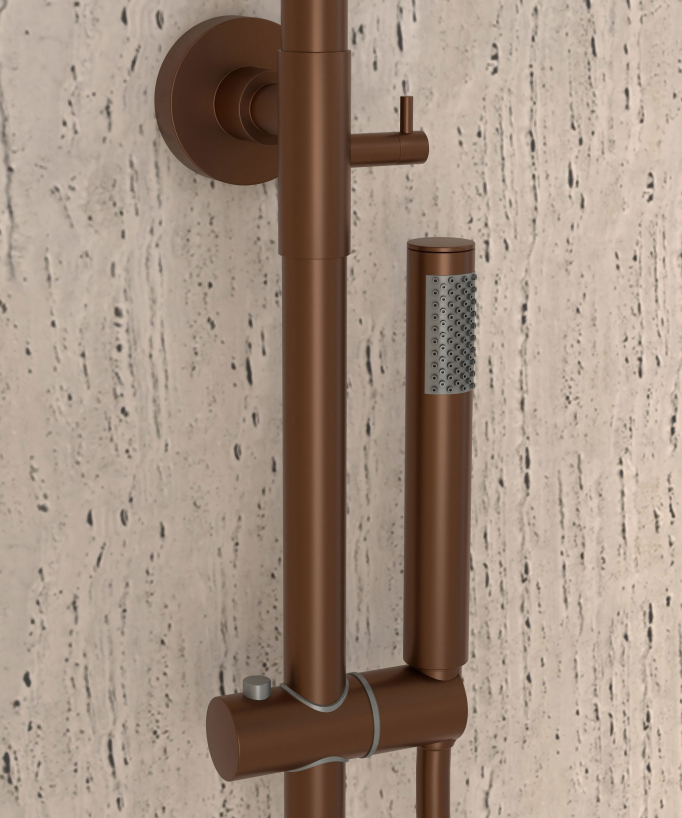 Thermostatic Shower Column with Rain Head and Adjustable Hand Shower Bracket - Brushed Rose Gold - Corbeau