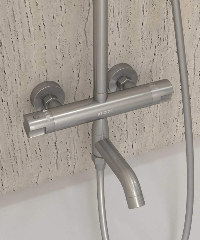 Brushed Nickel Thermostatic Bath Shower Column with Anti-Scald Safety - Corbeau