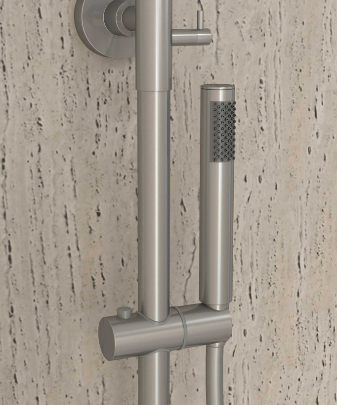 Brushed Nickel Thermostatic Bath Shower Column with Anti-Scald Safety - Corbeau