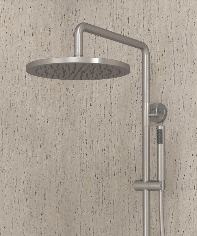 Brushed Nickel Thermostatic Bath Shower Column with Anti-Scald Safety - Corbeau