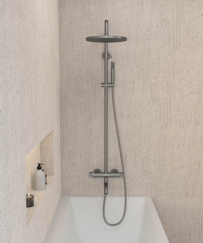 Gunmetal Thermostatic Bath Shower Column with Anti-Scald Safety - Corbeau
