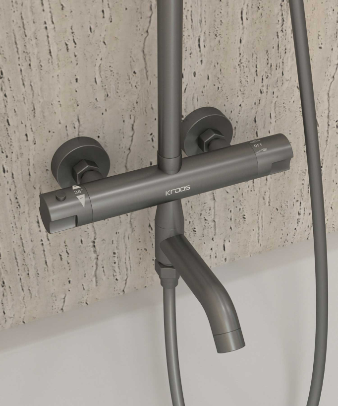Gunmetal Thermostatic Bath Shower Column with Anti-Scald Safety - Corbeau