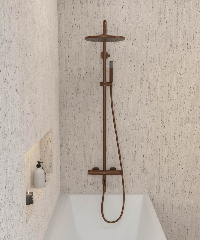 Brushed Rose Gold Thermostatic Bath Shower Column with Anti-Scald Safety - Corbeau