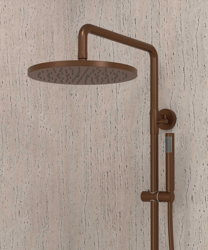 Brushed Rose Gold Thermostatic Bath Shower Column with Anti-Scald Safety - Corbeau