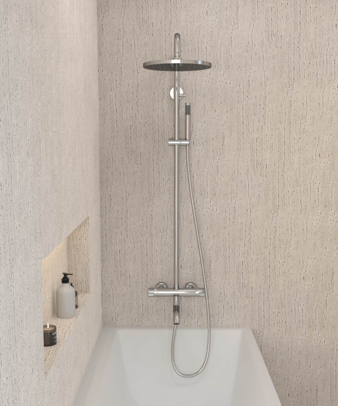 Chrome Thermostatic Bath Shower Column with Anti-Scald Safety - Corbeau