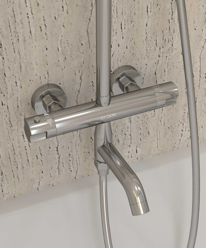 Chrome Thermostatic Bath Shower Column with Anti-Scald Safety - Corbeau