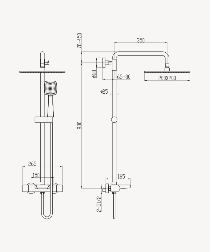 Grosa Brushed Gold Thermostatic Bath Shower Column with Waterfall Spout