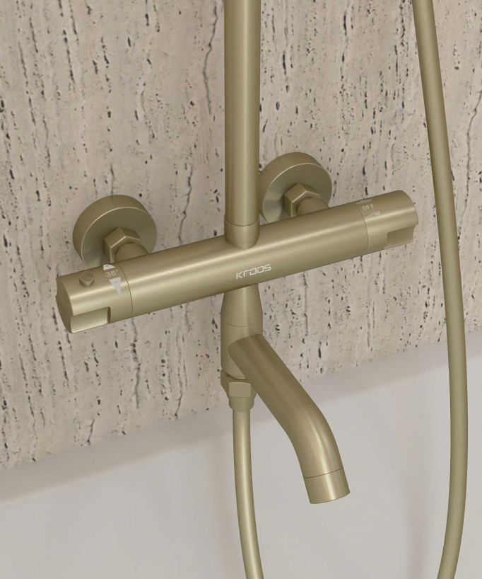 Corbeau Brushed Gold Thermostatic Bath Shower Column with Anti-Scald Safety