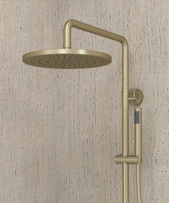 Corbeau Brushed Gold Thermostatic Bath Shower Column with Anti-Scald Safety