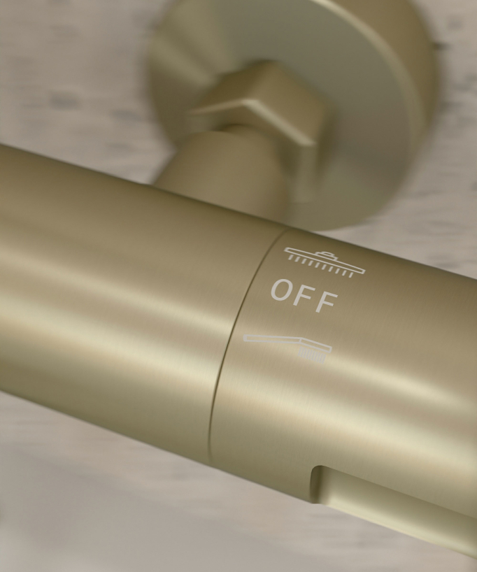 Corbeau Brushed Gold Thermostatic Bath Shower Column with Anti-Scald Safety