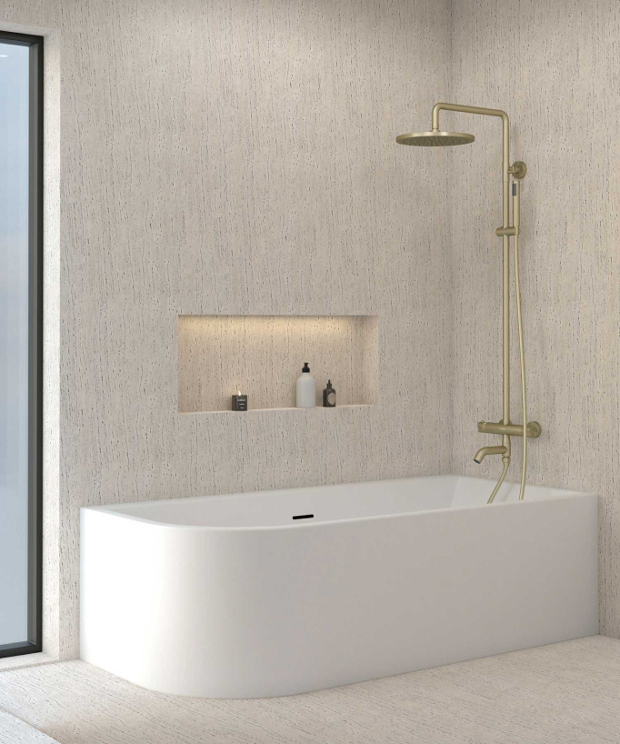 Corbeau Brushed Gold Thermostatic Bath Shower Column with Anti-Scald Safety