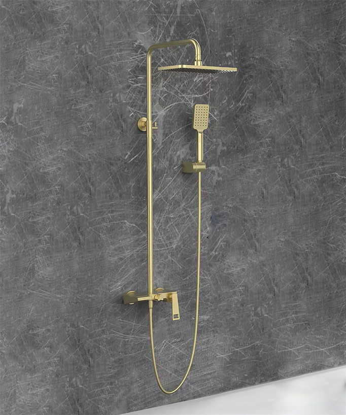 Designer Brushed Gold Bath Shower Column with Single-Lever Mixer