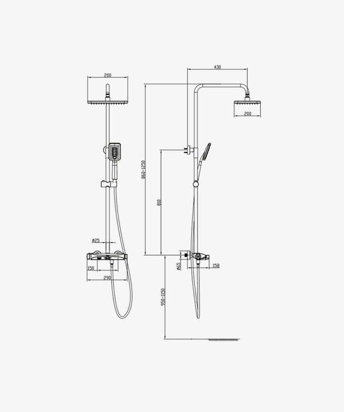 Brushed Gold Thermostatic Bath Shower Column, Extra-Flat Head