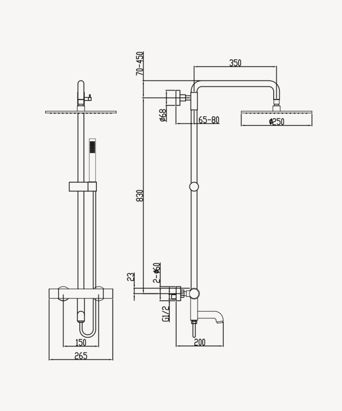 Thermostatic Bath Shower Column with Anti-Scald Safety - Gold - Corbeau