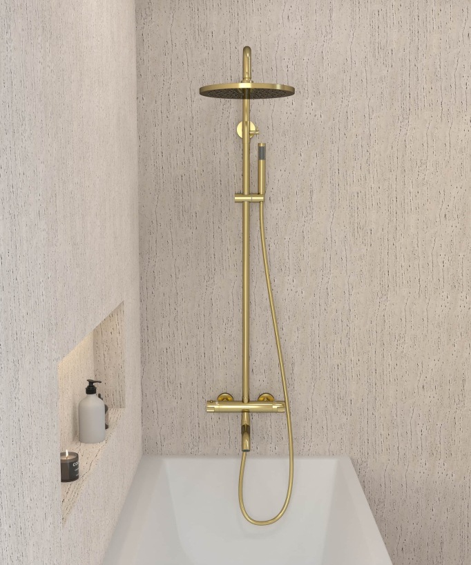 Thermostatic Bath Shower Column with Anti-Scald Safety - Gold - Corbeau