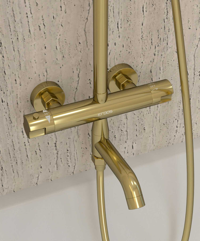 Thermostatic Bath Shower Column with Anti-Scald Safety - Gold - Corbeau