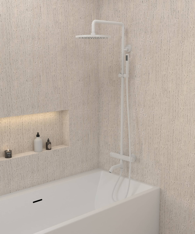 Thermostatic Bath Shower Column with Anti-Scald Safety - White - Corbeau