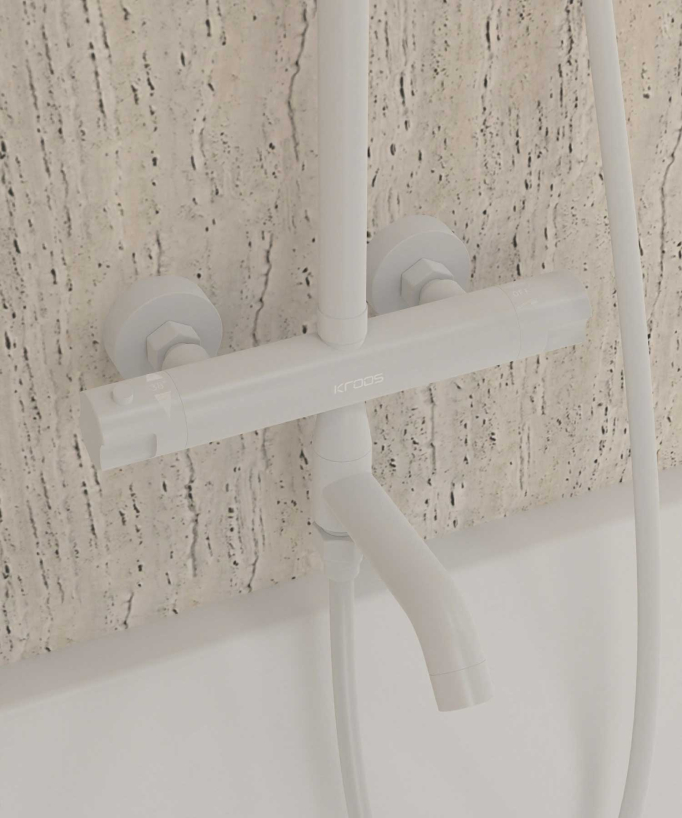 Thermostatic Bath Shower Column with Anti-Scald Safety - White - Corbeau