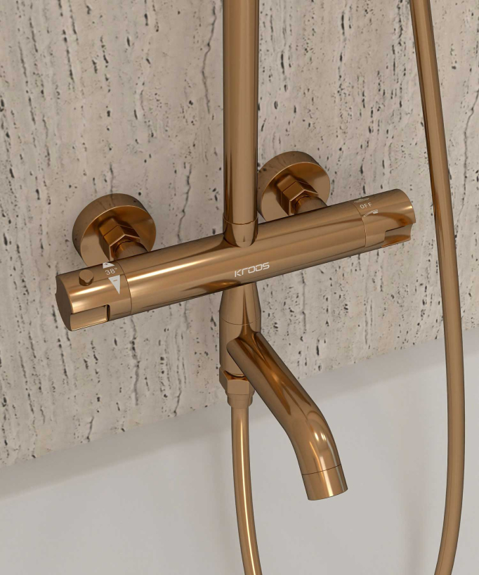 Thermostatic Bath Shower Column with Anti-Scald Safety - Rose Gold - Corbeau