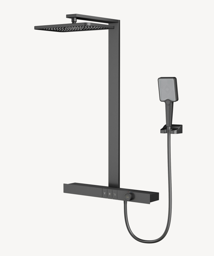 Thermostatic Shower Column with Shelf - Gunmetal