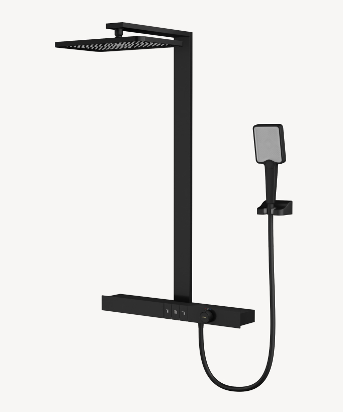 Thermostatic Shower Column with Shelf - Black
