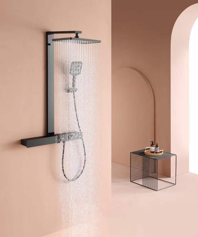 Thermostatic Shower Column with Shelf - Black