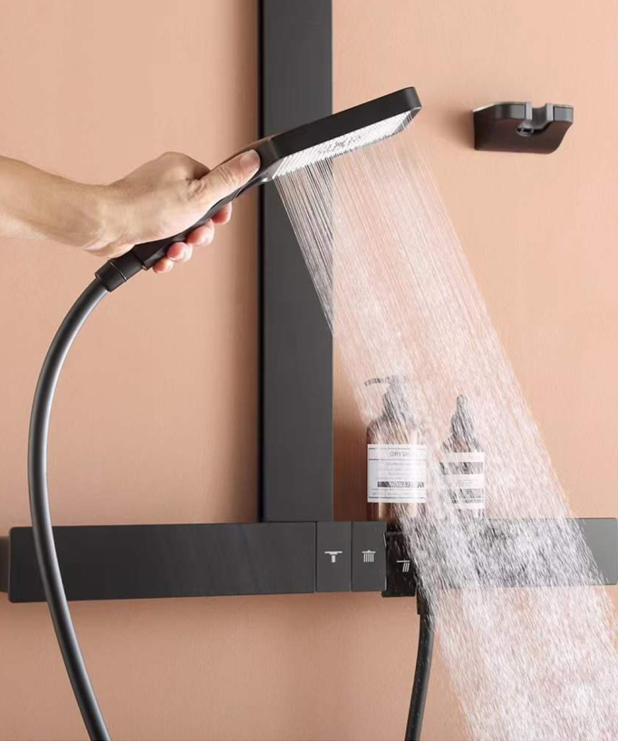 Thermostatic Shower Column with Shelf - Black