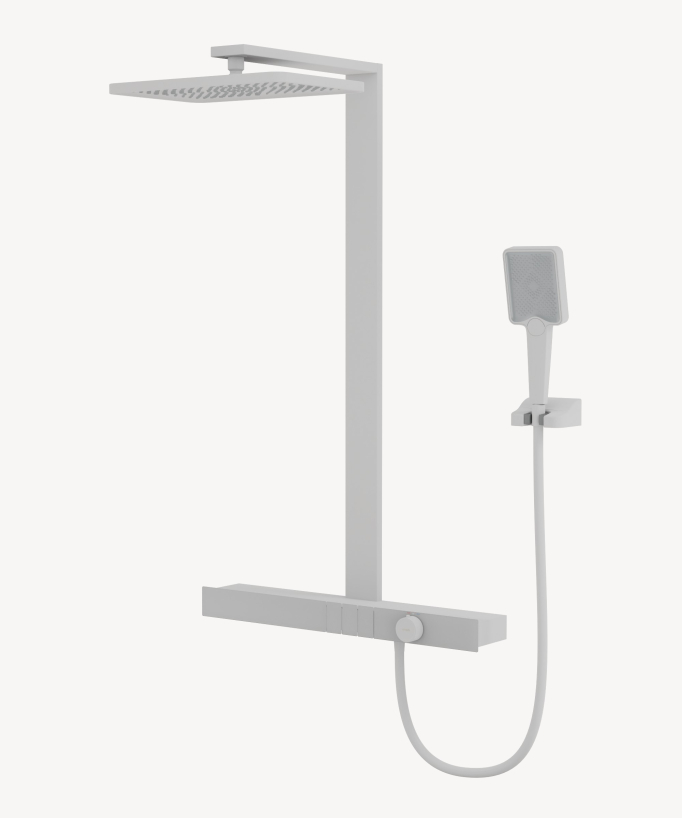 Thermostatic Shower Column with Shelf - White
