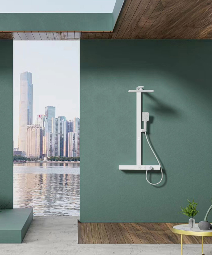 Thermostatic Shower Column with Shelf - White