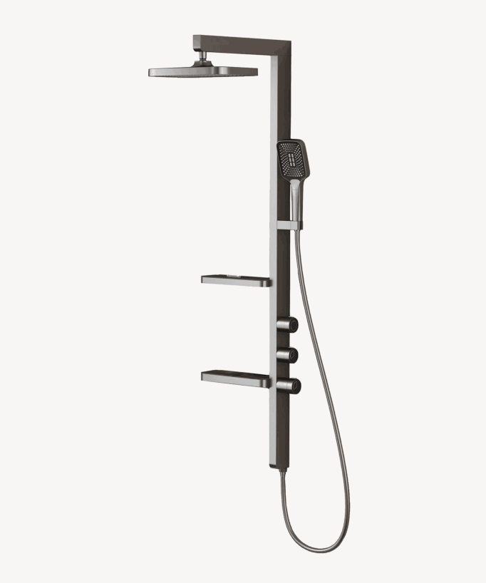 Designer Shower Column with Shelves - Gunmetal