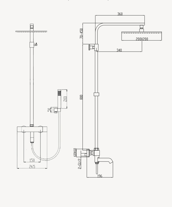 Thermostatic bath & shower column – Rose gold – Sirius