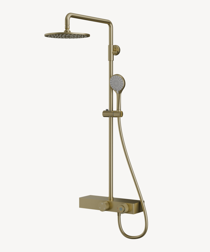 Tabarca Shower Column with Shelf - Brushed Gold, Modern Style