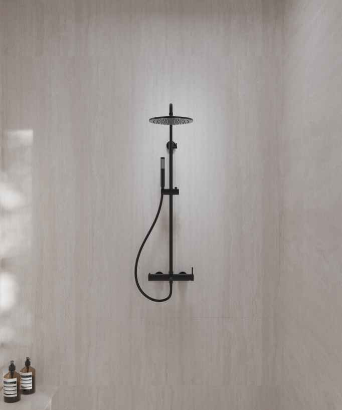 Wall-mounted mechanical mixer shower column – Black – Corbeau